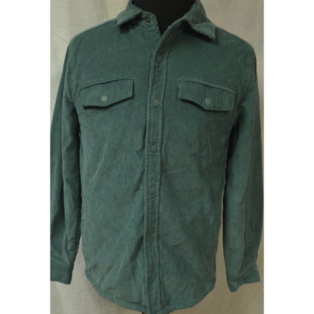 George Mens Small 34-36 Green Teal Sherpa Lined Snap Corduroy Shirt Jacket